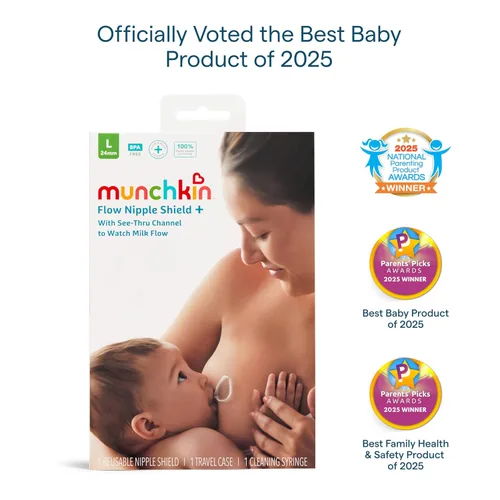 Vista 8 de Munchkin Flow - Protector de pezón de 0.63 pulgadas para recién nacidos en lactancia, monitor de cierre de silicona con canal de flujo de leche
