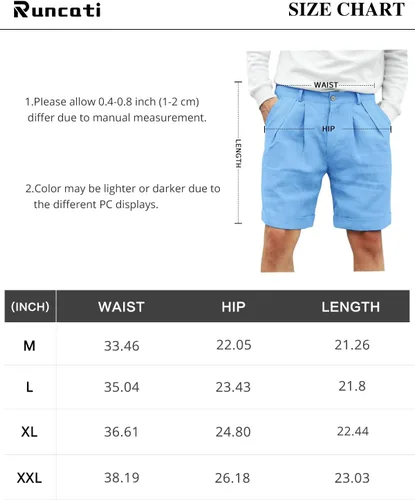 Vista 6 de Runcati Pantalones cortos de algodón y lino con parte delantera plana con botones y cintura elástica, ajuste regular, pantalones cortos de playa