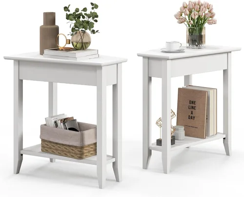 Vista 11 de GIANTEX Mesa auxiliar de cuña, mesa auxiliar triangular con estante de almacenamiento y patas de madera maciza, mesa reclinable, mesita de noche