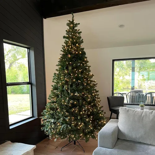 Vista 8 de Árbol de Navidad preiluminado de 6.5 pies, árbol de Navidad artificial con 250 luces LED, soporte de metal de 850 puntas y ramas con bisagras