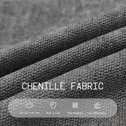 Vista 6 de Sofá cama seccional en forma de L de 6 asientos, sofá extraíble de chenilla gris Gris oscuro