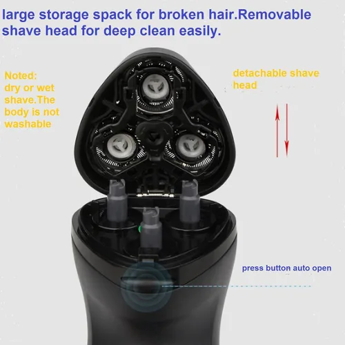 Vista 5 de Afeitadora eléctrica con cable para hombres. Afeitadora de cabeza profesional para hombre calvo. Navaja flotador 3D para máquina de afeitar cerrada.