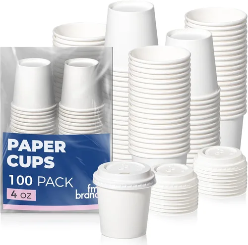 Vista 9 de Fit Meal Prep Paquete de 100 Tazas de Café Desechables de 4 oz con Tapas, Vasos de Papel Premium Para Llevar, Tazas de Café Caliente a Prueba