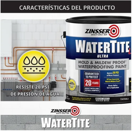 Vista 4 de Zinsser WaterTite LX Ultra White Pintura Impermeabilizante