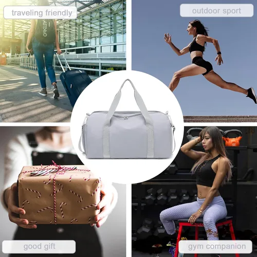 Vista 7 de Bolsa de viaje deportiva para gimnasio para hombres y mujeres con compartimento para zapatos, bolsillo húmedo, Gris (Pure Grey), Bolsa de gimnasio