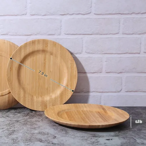 Vista 3 de Platos de Madera para Alimentos Platos de Bambú Platos de Cena Reutilizables Vajilla 2 Piezas Plato Redondo de Madera Liviano para Platos Platos