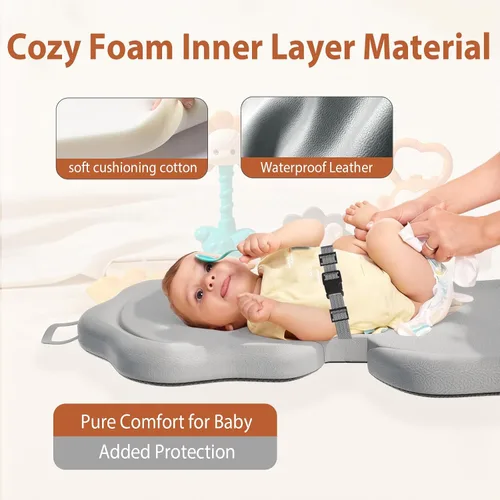 Vista 4 de Cambiador de pañales para bebé, tapete plegable para cambiador de pañales, impermeable y antideslizante, lavable, de cuero suave, cambiador