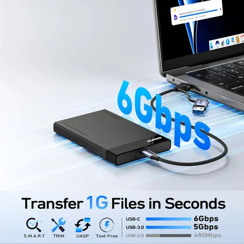 Vista 2 de BENFEI Caja externa para disco duro de 2.5 pulgadas SATA a USB sin herramientas (6Gbps, optimizado para SSD, compatible con UASP SATA III)