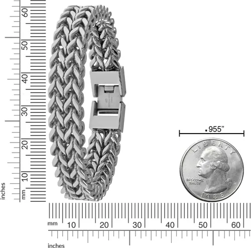 Vista 3 de Metro Jewelry Pulsera de cadena de cola de zorro de doble fila para hombre en acero inoxidable con chapado iónico antiguo o negro, 8.25 pulgadas
