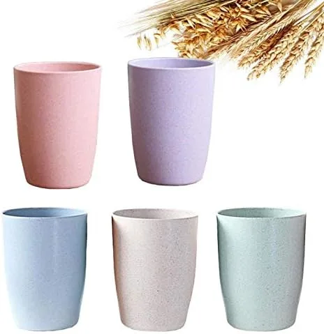 Vista 7 de Paquete de 5 vasos de paja de trigo irrompible reutilizable para beber saludable (12 onzas), color beige