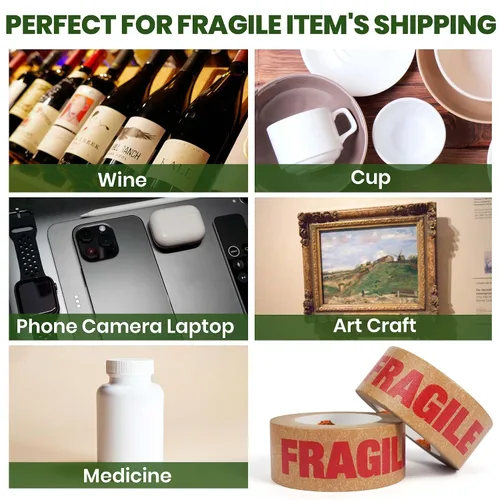Vista 3 de TAPEBEAR Cinta Frágil de Papel Kraft Ecológico de 2 pulgadas x 55 yardas, Cinta de Papel Marrón de Embalaje Biodegradable Cinta Autoadhesiva