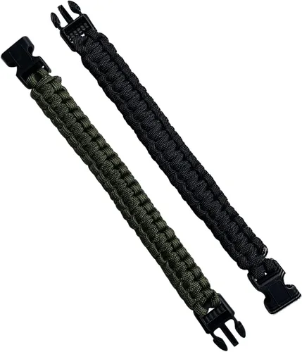 Vista 2 de Paquete de 2 pulseras de supervivencia Paracord de 8.5 pulgadas, pulsera trenzada táctica para adolescentes, equipo militar, recuerdos de fiesta