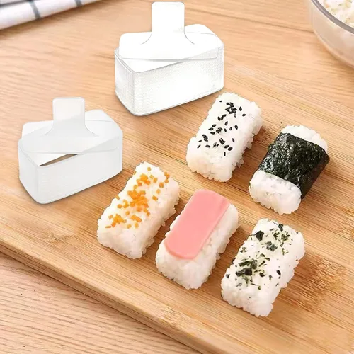Vista 5 de Hedume Juego de 6 kits de fabricación de sushi antiadherentes, prensa para hacer Musubi con paleta de arroz pequeña, no tóxico, molde de Musubi sin