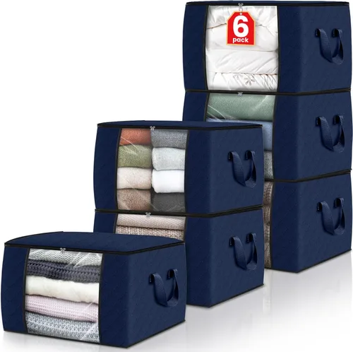 Vista 71 de Fab totes Paquete de 3 bolsas de almacenamiento plegables de tela gruesa, contenedores para organizar dormitorio, armario, ropa, edredón, Beige