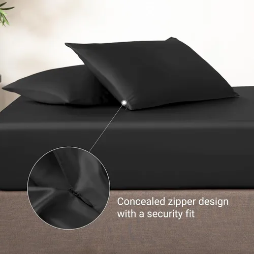 Vista 4 de THXSILK funda de almohada de seda de morera para cabello y piel, con cremallera oculta, seda de morera natural de 19 momme en ambos lados Negro