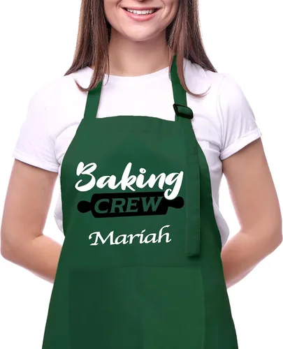Vista 4 de Delantal de Navidad personalizado para mujer, delantales de hornear personalizados rojos o verdes con nombre, regalos de Navidad para mamá, abuela