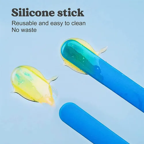 Vista 6 de Kit de herramientas de tazas medidoras de resina de silicona, tazas de medición de 3.3 onzas líquidas, palitos de silicona para agitar, pipetas