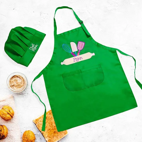 Vista 3 de Nombre personalizado Niños Delantal Chef Sombrero Set Para Niño Niña Cocina Hornear Pintura Artesanía