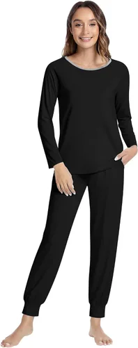 Vista 34 de NACHILA Women's Pajamas Set-Viscose Made from Bamboo, Long Sleeve Sleepwear Top with Pants Comfy Pajama Soft 2 Piece Pjs B-aqua Green
