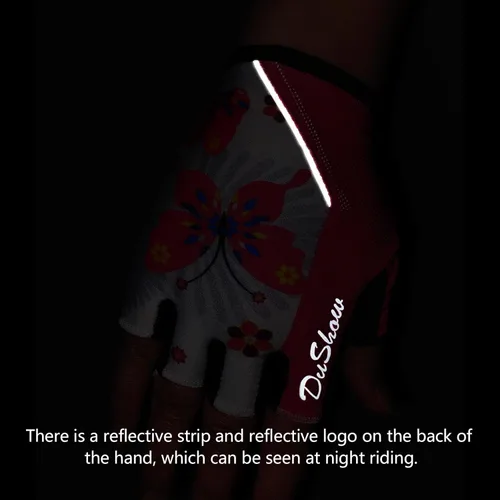 Vista 6 de DuShow Guantes de ciclismo de medio dedo para mujer, acolchados de gel, antideslizantes, absorben los golpes, para montaña, carretera, bicicleta