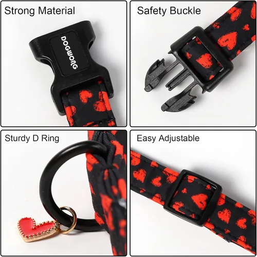 Vista 172 de DOGWONG Collar para perro de San Valentín, collar ajustable de algodón con corazón de caramelo azul, perfecto para perros pequeños a medianos
