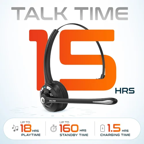 Vista 2 de Delton 10 auriculares Bluetooth para computadora, auriculares inalámbricos sobre la cabeza con micrófono de cancelación de ruido, dongle USB