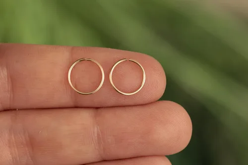 Vista 14 de Aretes de aro de oro de plata – Aretes de aro para mujer, dos piezas de aros de plata fina rellenos de oro, aro de hélice, anillo de tragus, aro
