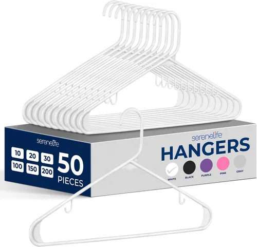 Vista 15 de SereneLife - Juego de 10 perchas de plástico con gancho de metal, color negro Non-Slip, Lightweight hangers with a slim profile help keep closets