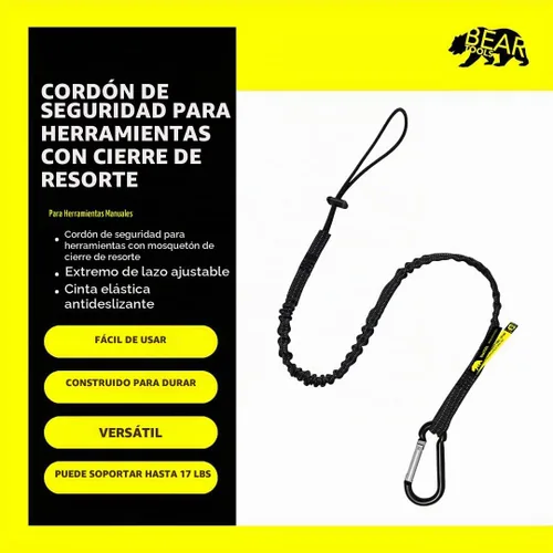 Vista 2 de BearTOOLS Cordón para herramientas con mosquetón de resorte estándar y extremo de bucle ajustable, 35.4 in de longitud, límite de peso máximo