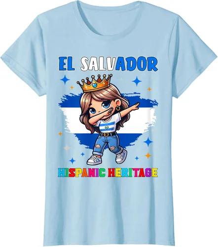 Vista 23 de Camiseta infantil El Salvador Dabbing Girl Hispanic Heritage Celebration, Negro