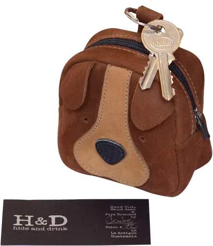 Vista 6 de Hide & Drink, Mini mochila con cara de perro, monedero hecho a mano de cuero de grano completo, gamuza Swayze
