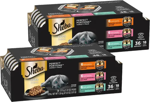 Vista 19 de Sheba SHEBA PERFECT PORTIONS Comida suave y húmeda para gatos Cortes en salsa Paquete de variedad de plato principal de atún y pollo asado, (6) 2.6