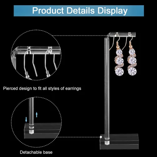 Vista 4 de Paquete de 3 soportes de acrílico para aretes collar y aretes soportes de exhibición para la venta espectáculos collares aretes organizador de joyas