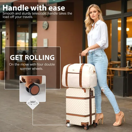 Vista 2 de Coolife Juego de equipaje Maleta de mano Equipaje PC Hardshell Equipaje TSA Lock Spinner Ruedas Manija Telescópica, marino, Juego de 3 piezas