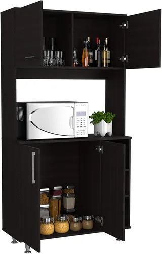 Vista 4 de Malta Kitchen - Armario de doble puerta, 4 patas, 3 estantes, color negro Wengue negro
