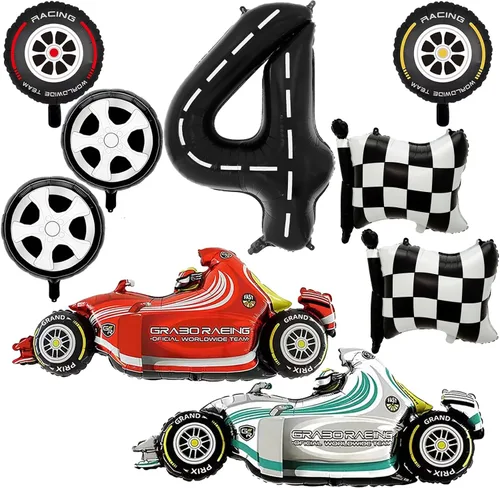Vista 10 de Globos de Auto de Carreras, Decoraciones de Fiesta de Cumpleaños de Auto de Carreras de 43 Pulgadas, Globos de Papel de Aluminio