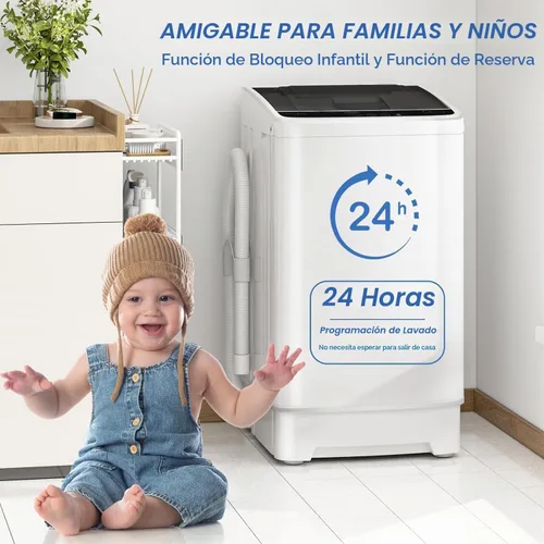 Vista 6 de Erivess Lavadora compacta de 1.9 pies cúbicos, lavadora portátil de 15 libras con 8 programas de lavado, lavadora de lavandería compacta