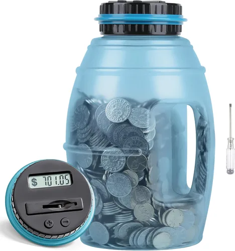 Vista 12 de Alcancía extra grande para niños y adultos, banco digital Vcertcpl con contador de monedas LCD, capacidad de 2.8 L, tarro de dinero para adultos