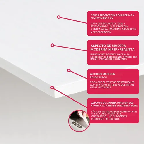 Vista 5 de LUCiDA SURFACES - Baldosas de vinilo de lujo, azulejos autoadhesivos para instalar uno mismo, 12 tablones con apariencia de madera, BaseCore - Blanc