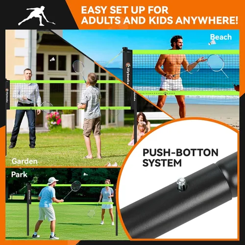 Vista 2 de 12ft Badminton Net Set for Backyard Beach with Durable Anti-Sagging Net, Heavy Duty Poles, 2 Aluminum Badminton Rackets, 3 Shuttlecocks, Carry Bag