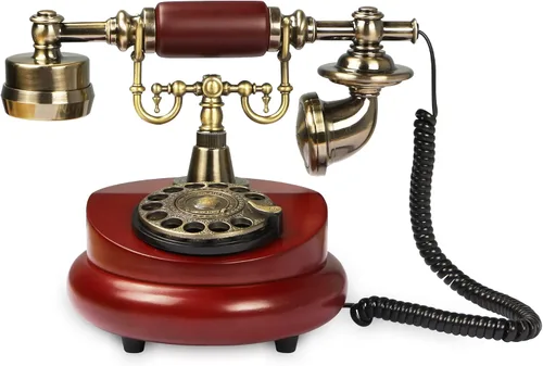 Vista 10 de CERRXIAN Teléfono giratorio de línea fija retro - Teléfono fijo antiguo rotativo, decoración de cobre de imitación de resina para oficina en casa