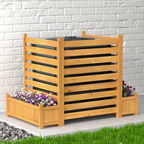 Vista 8 de GDLF Valla para Aire Acondicionado, Pantalla de Privacidad de Madera para Exteriores con Jardinera para Bote de Basura, Equipo de Piscina, Kit Sin