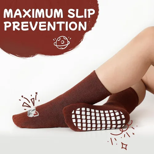 Vista 4 de JAKIDAR Calcetines antideslizantes para bebés y niños pequeños con agarres, 5 pares de calcetines para caminar