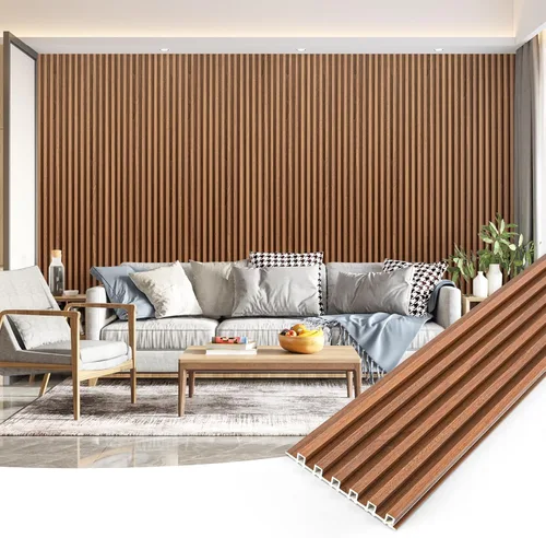 Vista 8 de Paneles de revestimiento de pared de listones de madera, paquete de 3 paneles de pared 3D de WPC insonorizados para decoración de pared