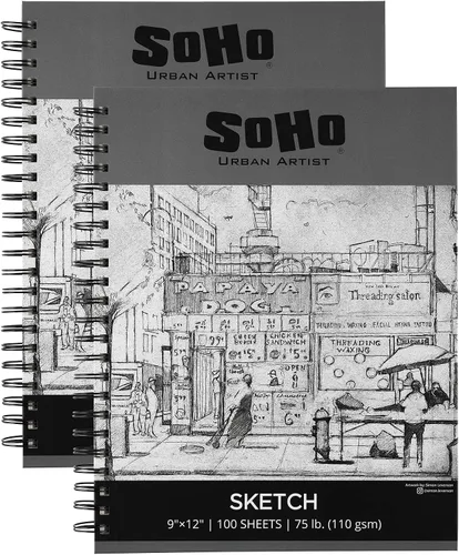 Vista 14 de Soho Urban Artist Bloc de bocetos (75 libras/110 gsm), 100 hojas de cuaderno de bocetos encuadernado en espiral para artistas profesionales