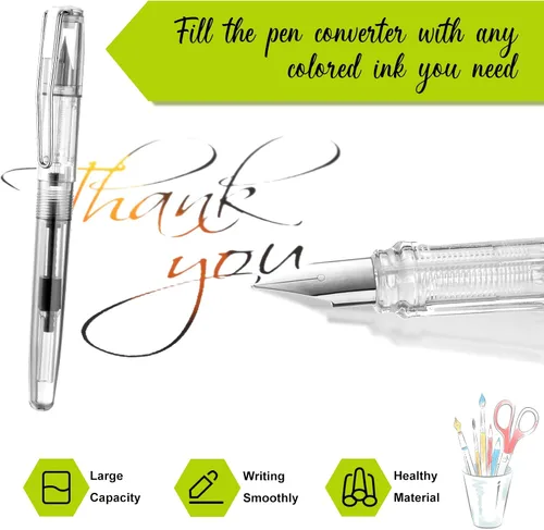 Vista 2 de 16 bolígrafos estilográficos desechables recargables para escribir punta fina, pluma de tinta de firma con pistón, para caligrafía, pintura, dibujo