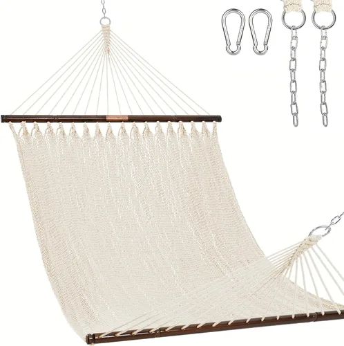 Vista 14 de Lazy Daze Hammocks Hamaca doble de cuerda caribeña de 10.5 pies para 2 personas, hamaca de poliéster tejida a mano con barras separadoras