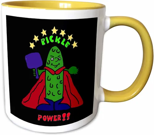 Vista 11 de 3dRose Taza de café, tamaño – 11 oz – Divertido superhéroe de pickleball de dibujos animados Pickle Sports and Hobbies – divertido regalo de taza