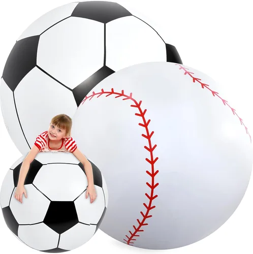 Vista 13 de Lewtemi 2 unidades de béisbol y fútbol inflables gigantes de 27 pulgadas, bolas de playa inflables grandes, globos de gran tamaño para fiesta