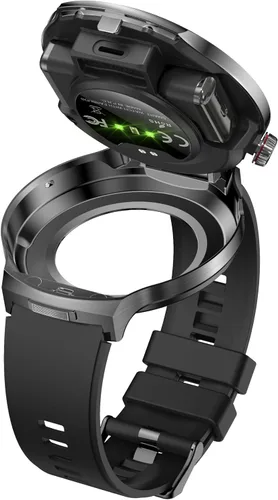 Vista 3 de Reloj inteligente con auriculares Bluetooth, pantalla HD redonda de 1.85 pulgadas, estilo militar, resistente al agua IP67, más de 100 modos